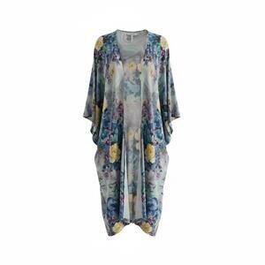 Lavena Floral Kimono Duster Coverup Watercolor Print Boho Resort Size Medium NWT